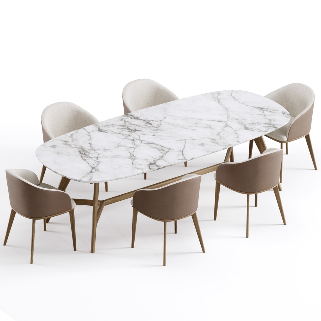 Dining Set 3D Model – Modern Furniture Set with PBR Textures, FBX - View 3