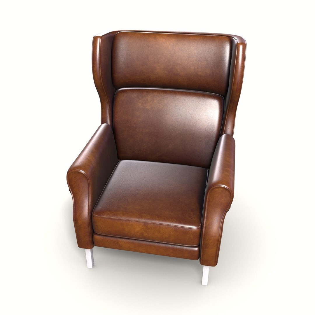 Wingback Chair 3D Model – Low Poly Industrial Design, PBR, Blender - View 3