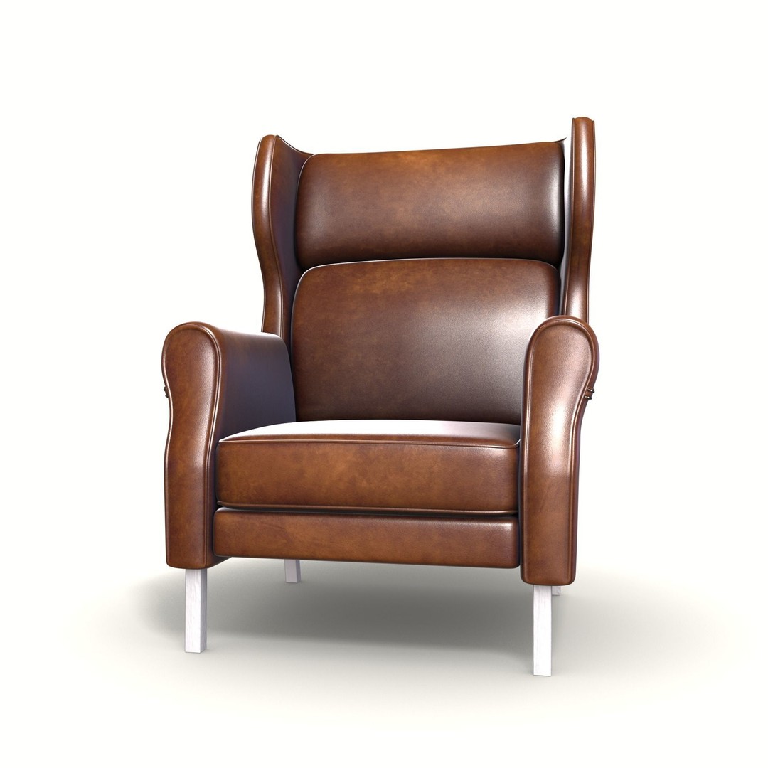 Wingback Chair 3D Model – Low Poly Industrial Design, PBR, Blender - View 4