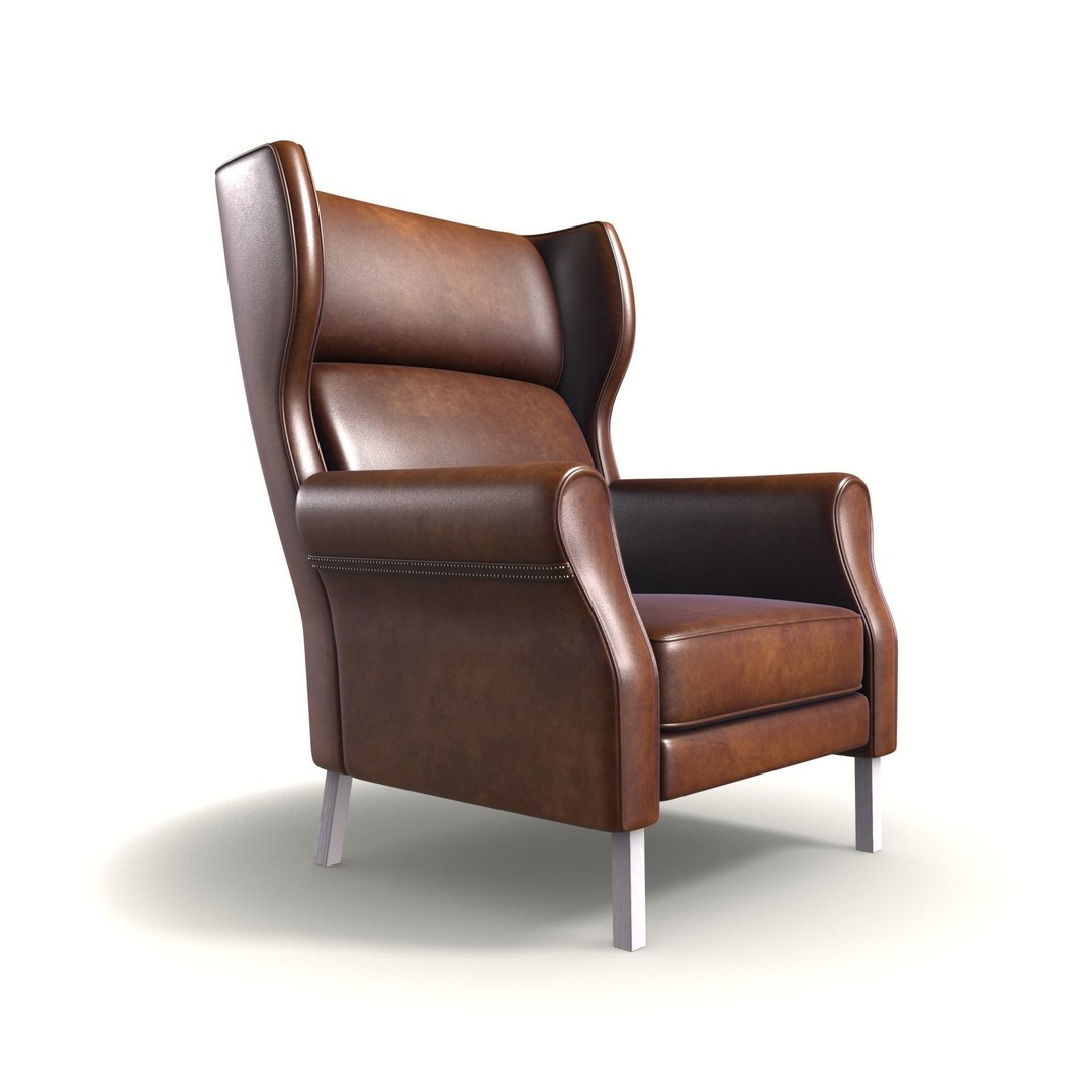 Wingback Chair 3D Model – Low Poly Industrial Design, PBR, Blender - View 5