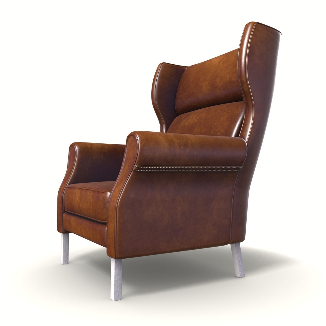 Wingback Chair 3D Model – Low Poly Industrial Design, PBR, Blender - View 6