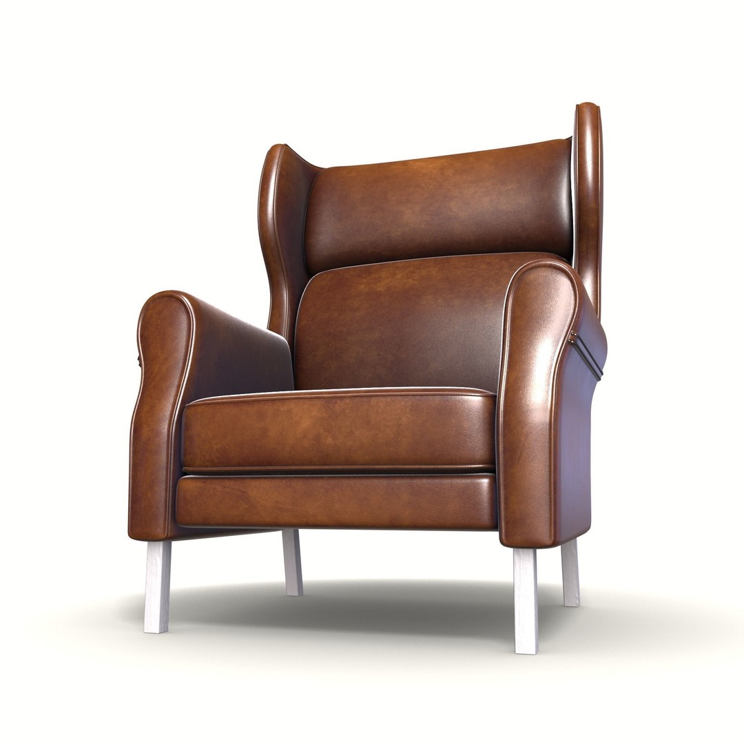 Wingback Chair 3D Model – Low Poly Industrial Design, PBR, Blender - View 7