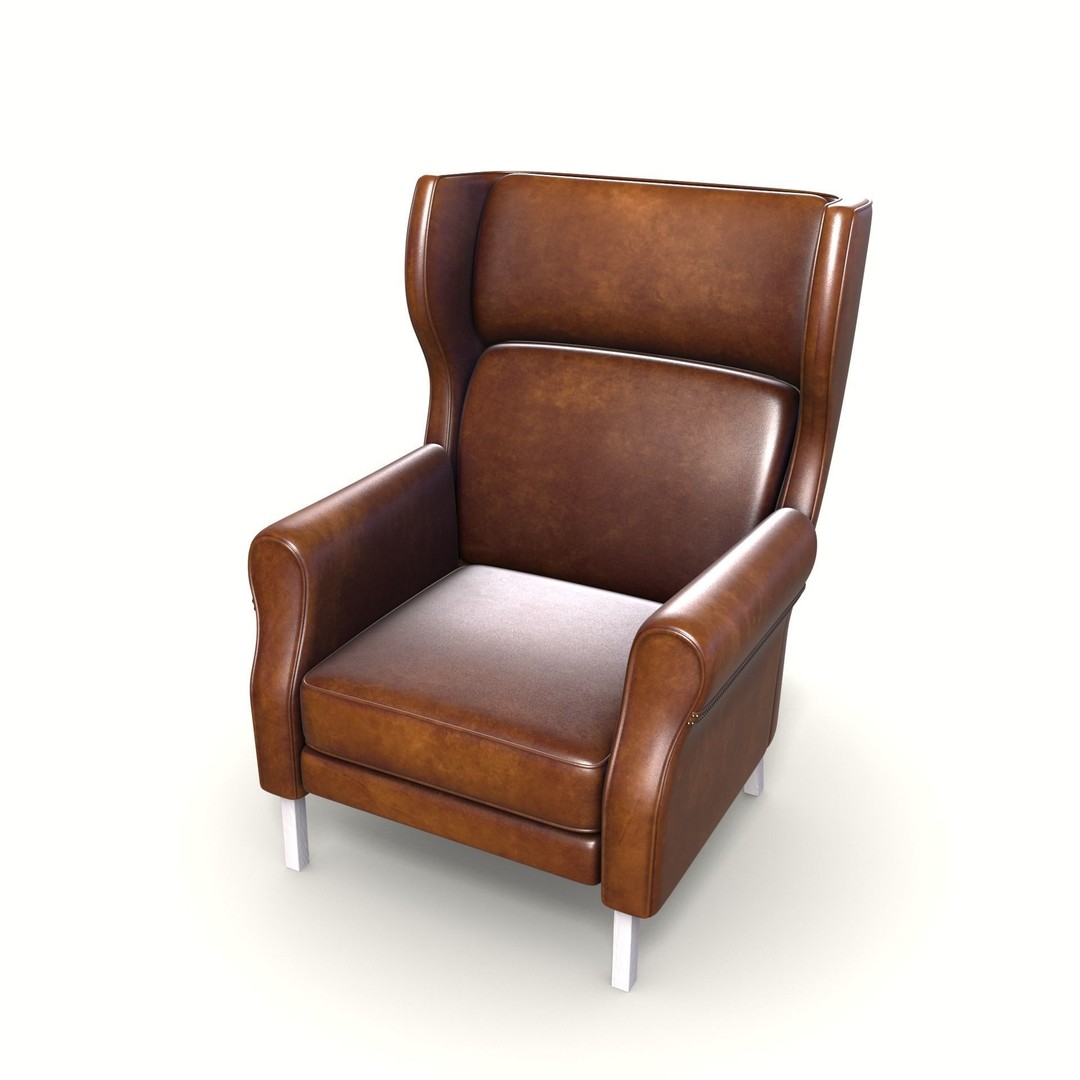 Wingback Chair 3D Model – Low Poly Industrial Design, PBR, Blender - View 8
