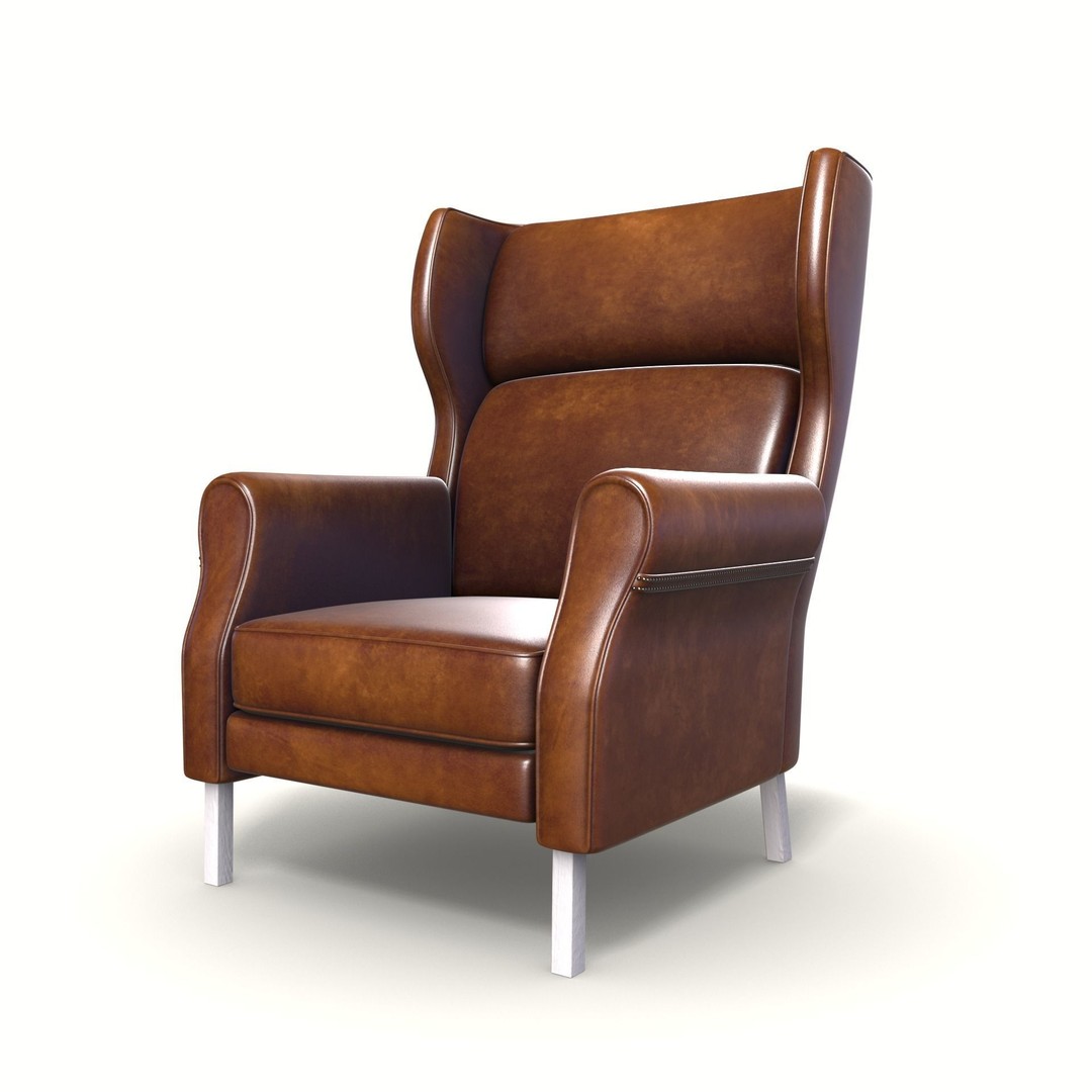 Wingback Chair 3D Model – Low Poly Industrial Design, PBR, Blender - View 9