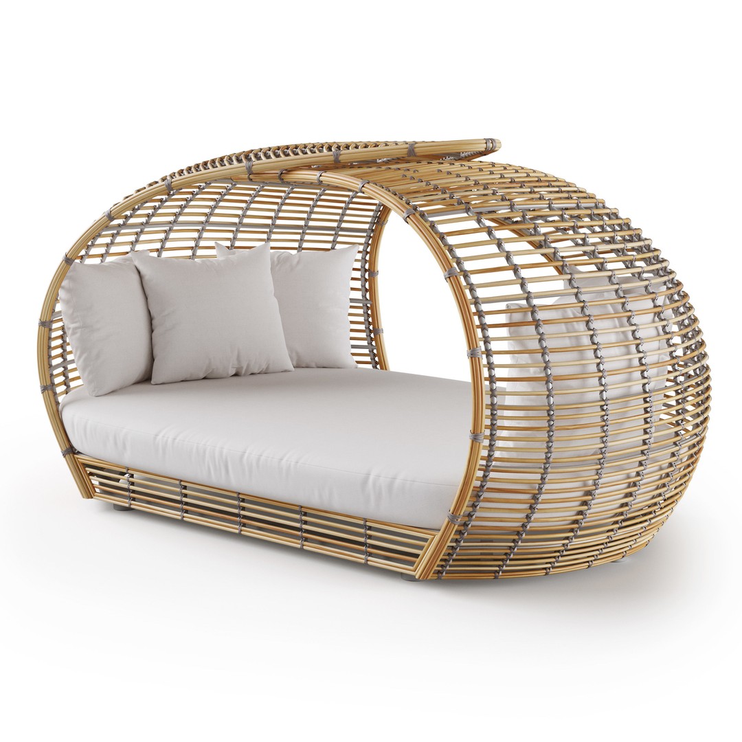 Amber Daybed 3D Model – Outdoor Rattan Lounge Furniture, FBX - View 3