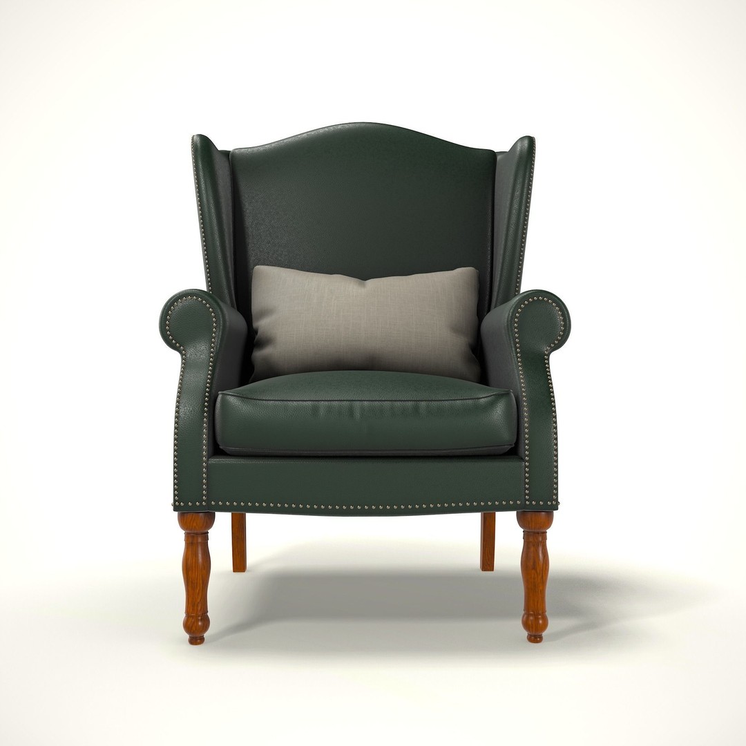 Wingback Chair 3D Model – Cozy Low-Poly Farmhouse Furniture, Blender, FBX - View 3