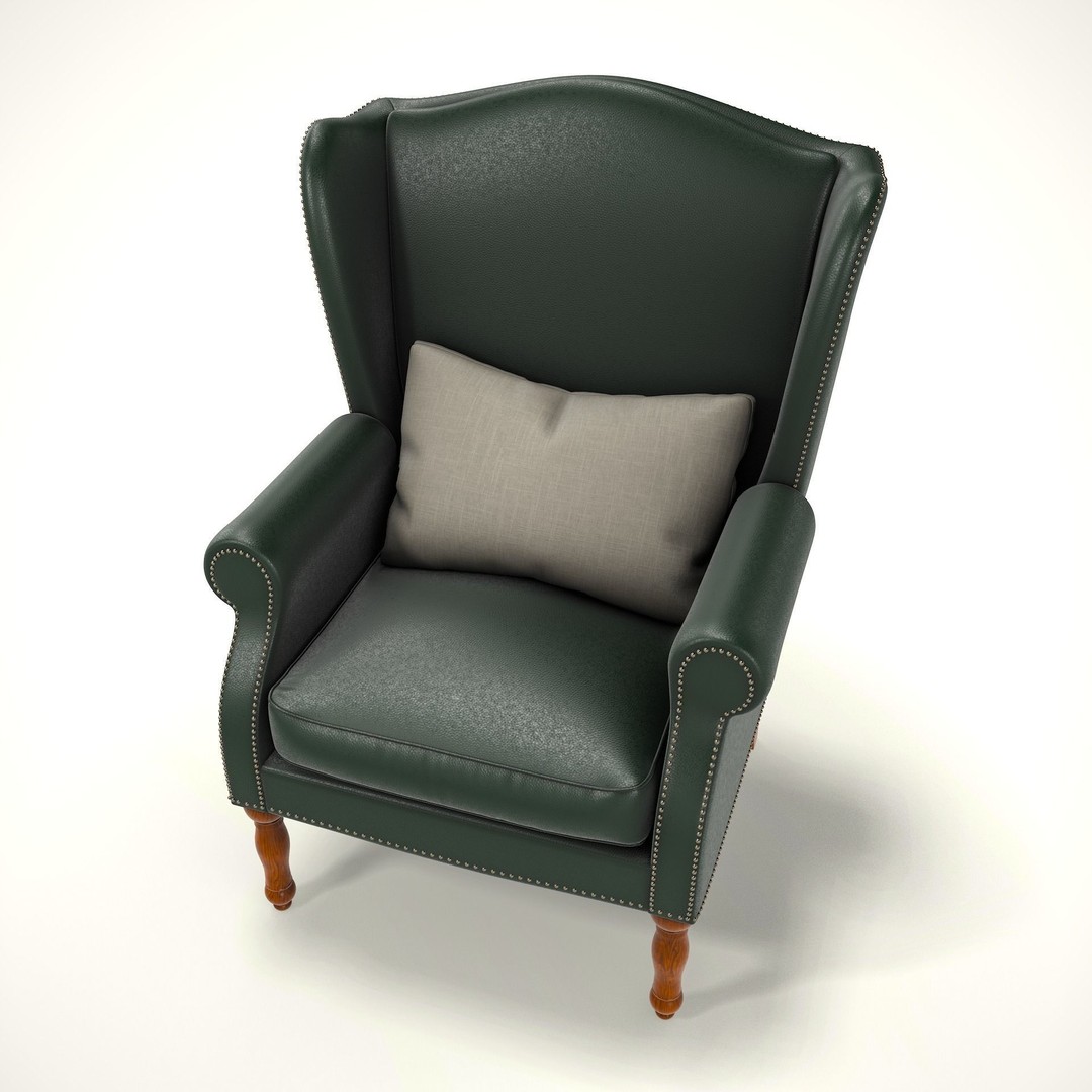 Wingback Chair 3D Model – Cozy Low-Poly Farmhouse Furniture, Blender, FBX - View 9