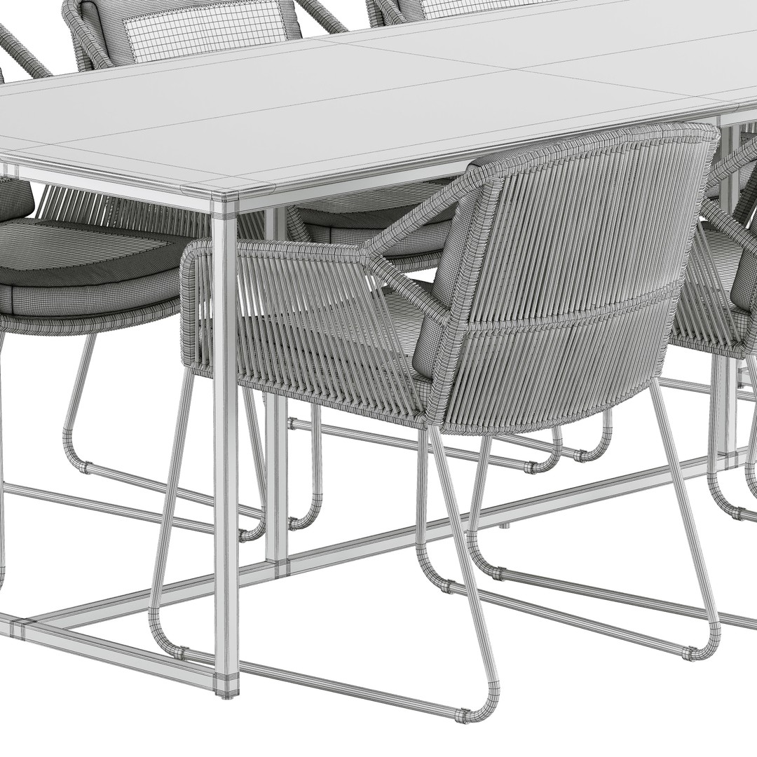 Woven Dining Set 3D Model – Outdoor Garden Furniture, FBX