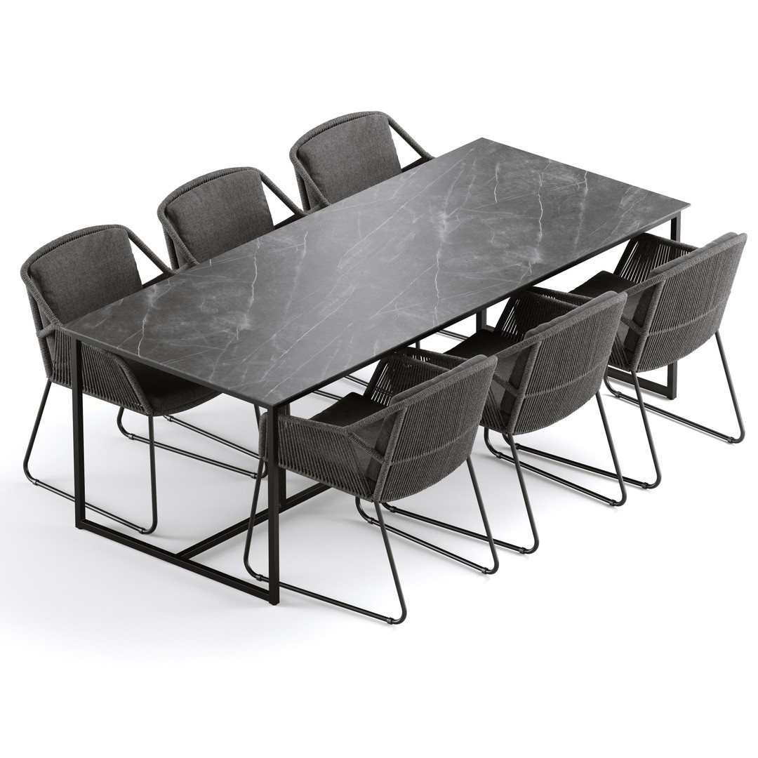 Woven Dining Set 3D Model – Outdoor Garden Furniture, FBX - View 3