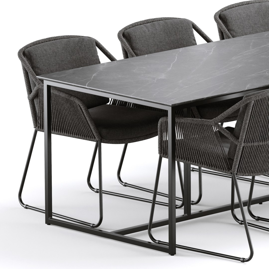 Woven Dining Set 3D Model – Outdoor Garden Furniture, FBX - View 5