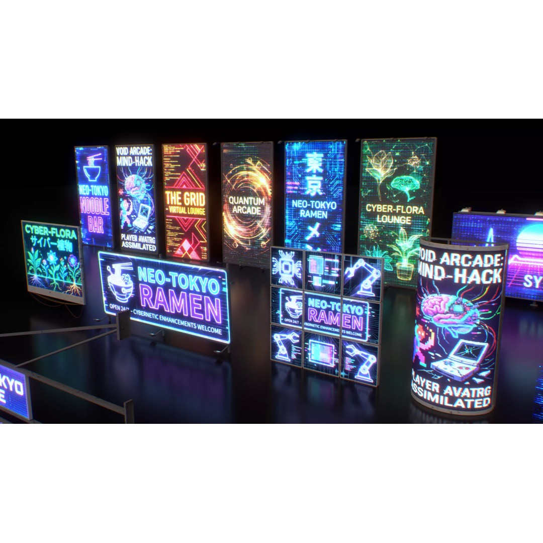 Cyberpunk Billboards 3D Model – Low Poly Sci-Fi Asset, FBX - View 10