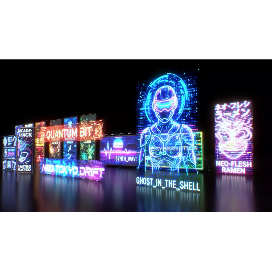 Cyberpunk Billboards 3D Model – Low Poly Sci-Fi Asset, FBX - View 11