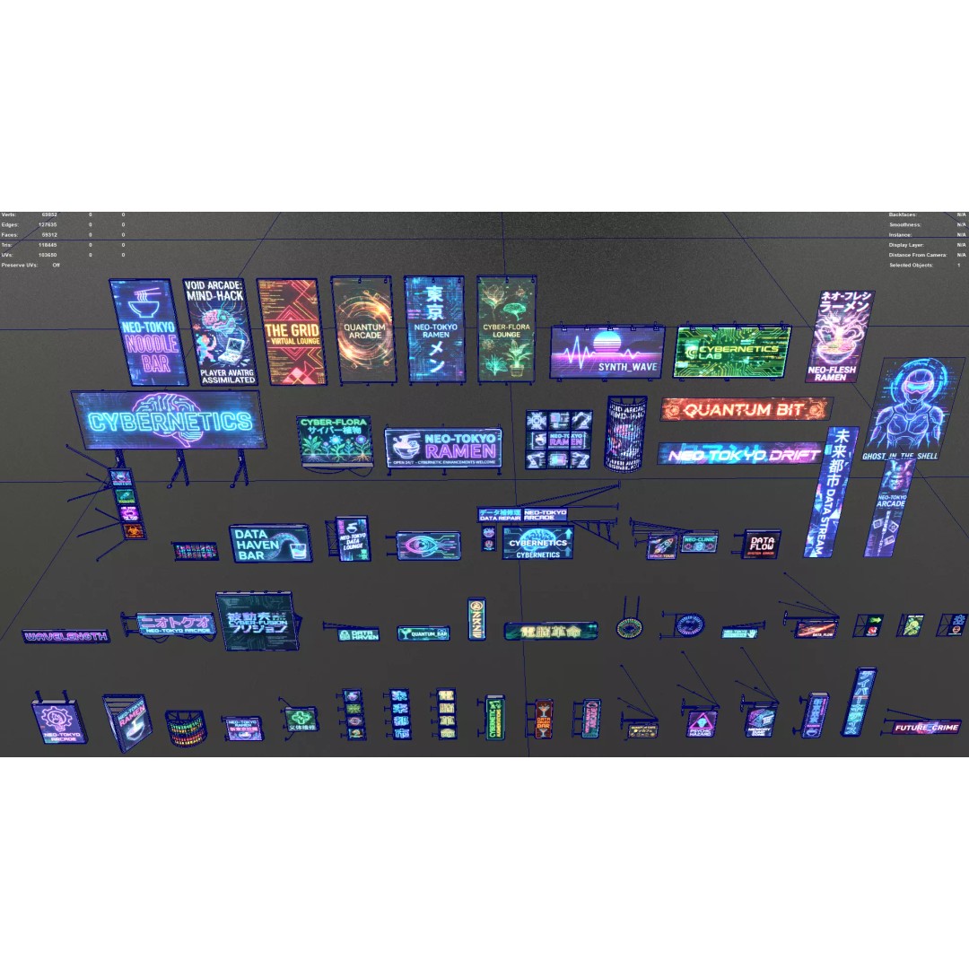 Cyberpunk Billboards 3D Model – Low Poly Sci-Fi Asset, FBX - View 13
