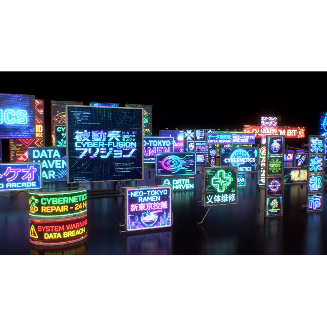 Cyberpunk Billboards 3D Model – Low Poly Sci-Fi Asset, FBX - View 6