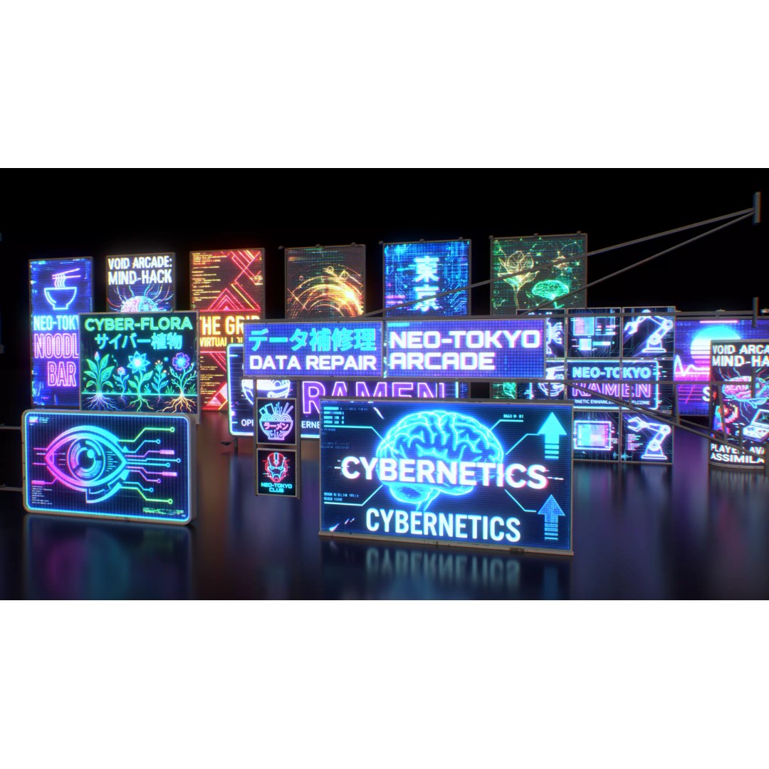 Cyberpunk Billboards 3D Model – Low Poly Sci-Fi Asset, FBX - View 7