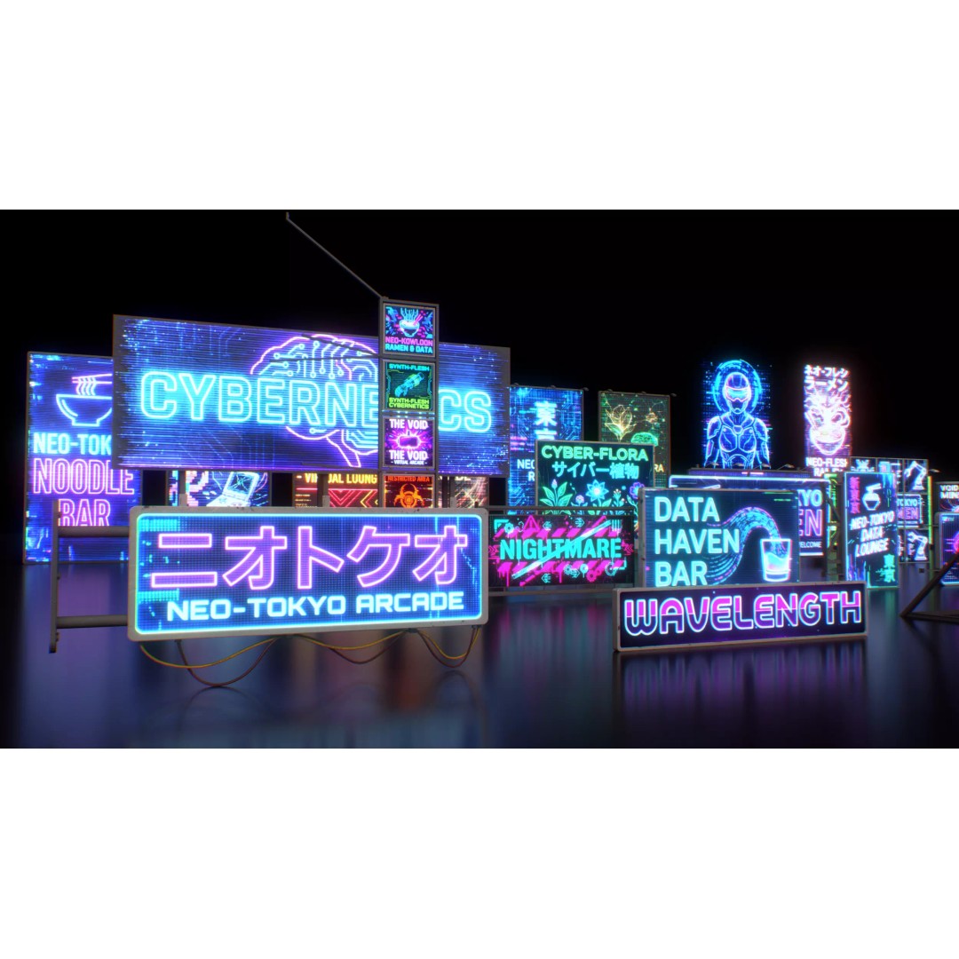 Cyberpunk Billboards 3D Model – Low Poly Sci-Fi Asset, FBX - View 8