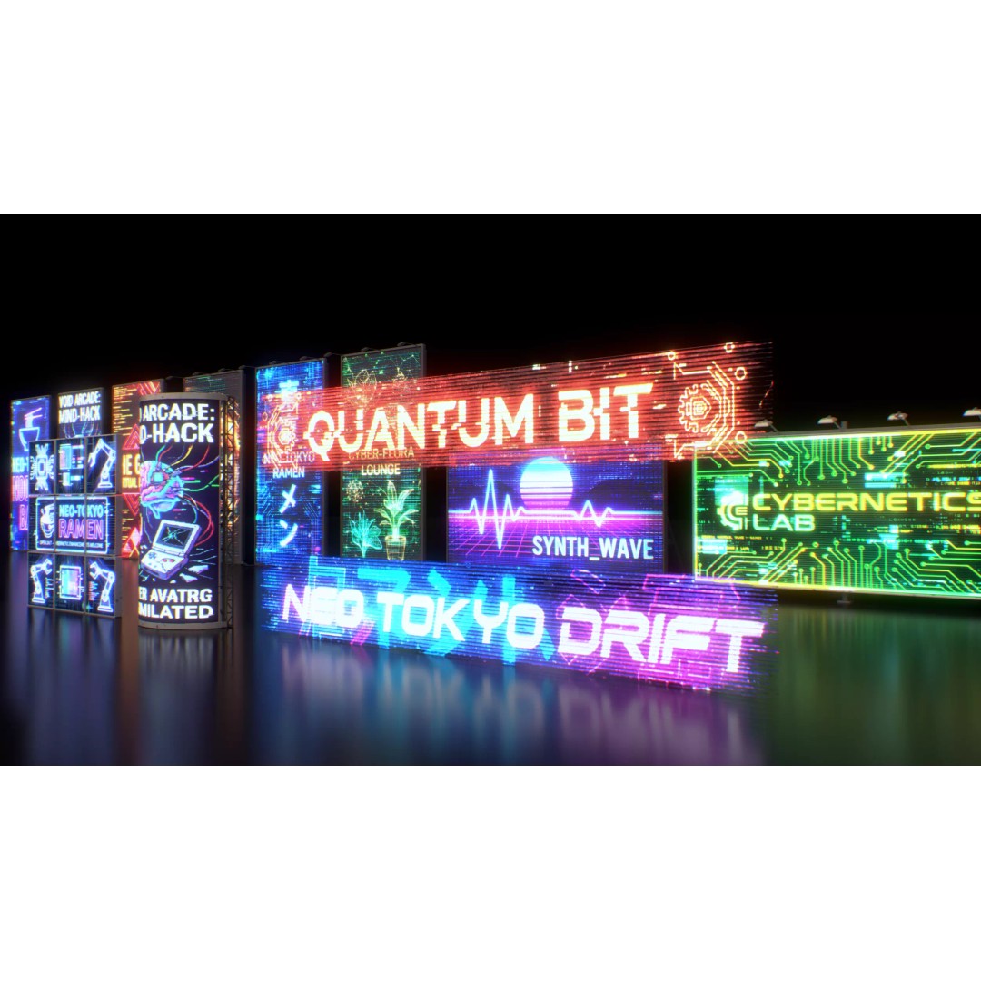 Cyberpunk Billboards 3D Model – Low Poly Sci-Fi Asset, FBX - View 9