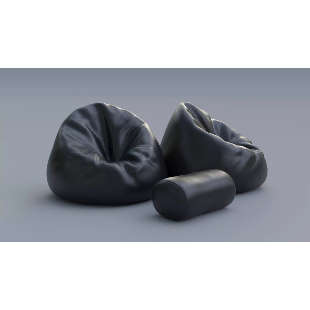 Bean Bag Chair 3D Model – Low Poly Gaming Asset with Foot Rest - View 2