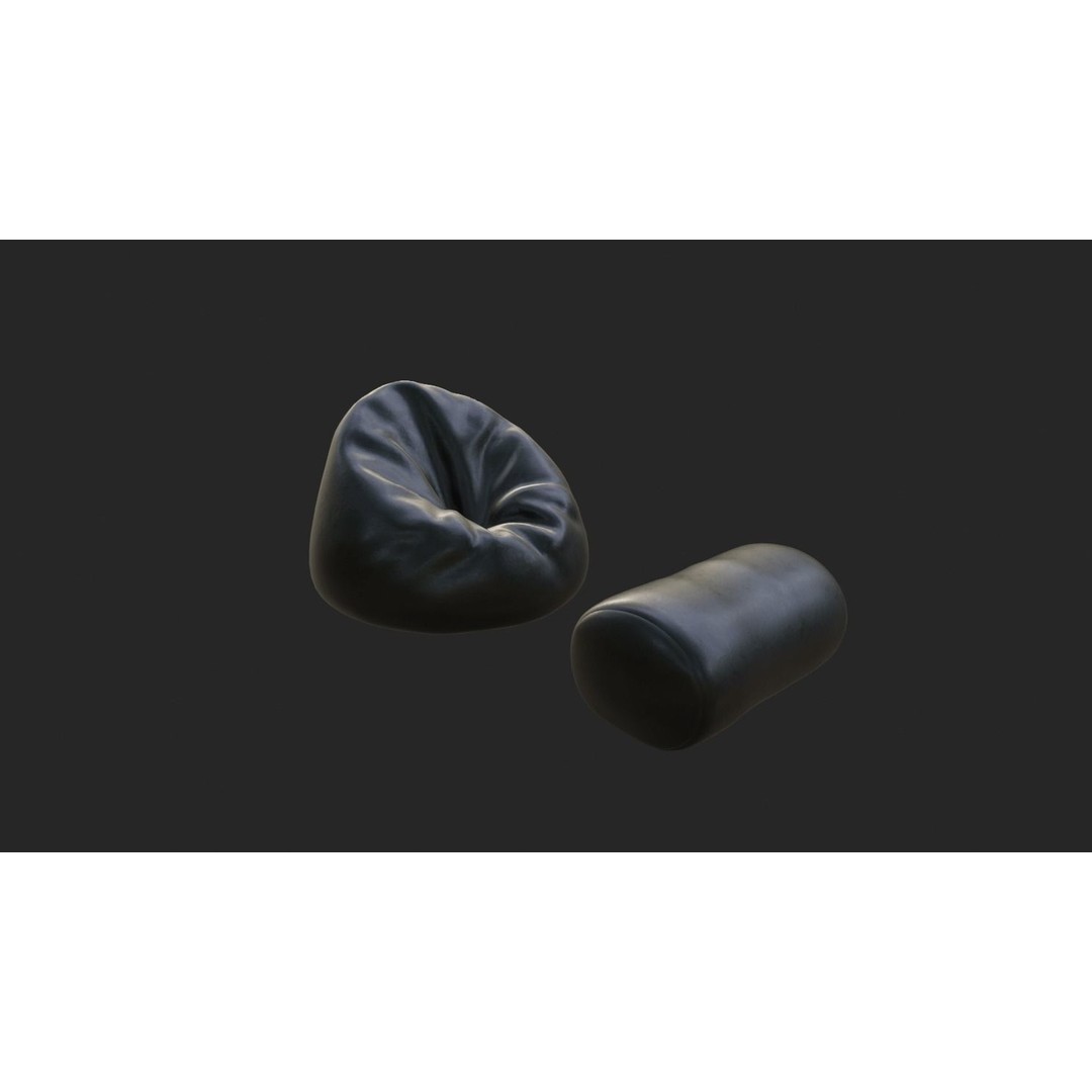Bean Bag Chair 3D Model – Low Poly Gaming Asset with Foot Rest - View 3