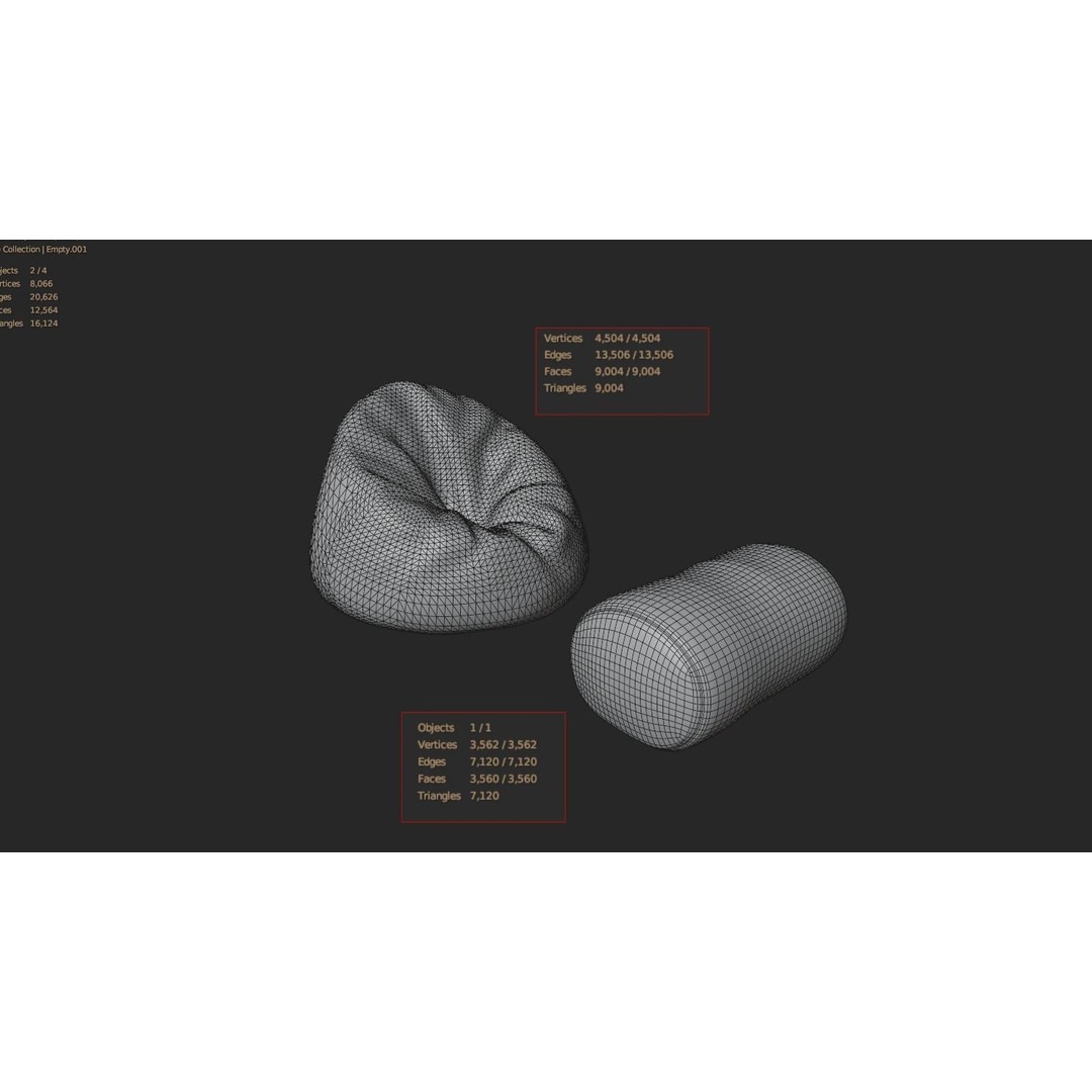 Bean Bag Chair 3D Model – Low Poly Gaming Asset with Foot Rest - View 5