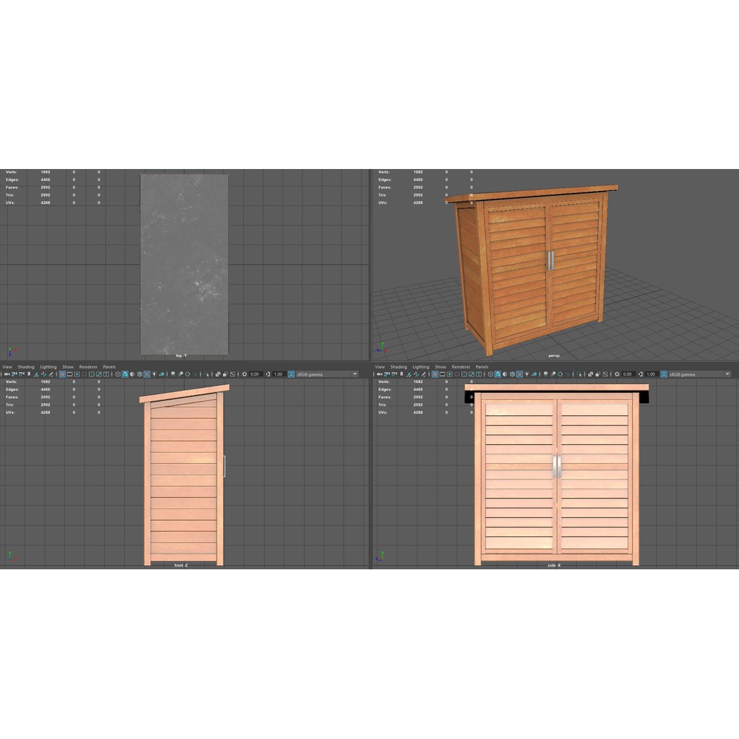 Wooden Cabinet 3D Model – Low Poly Garden Furniture, PBR Textures - View 10