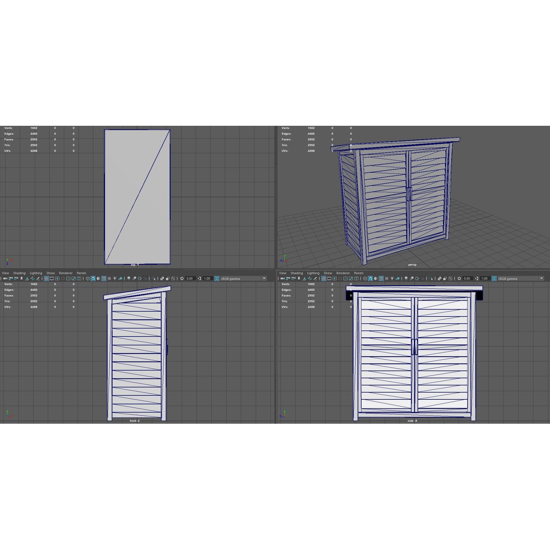 Wooden Cabinet 3D Model – Low Poly Garden Furniture, PBR Textures - View 12