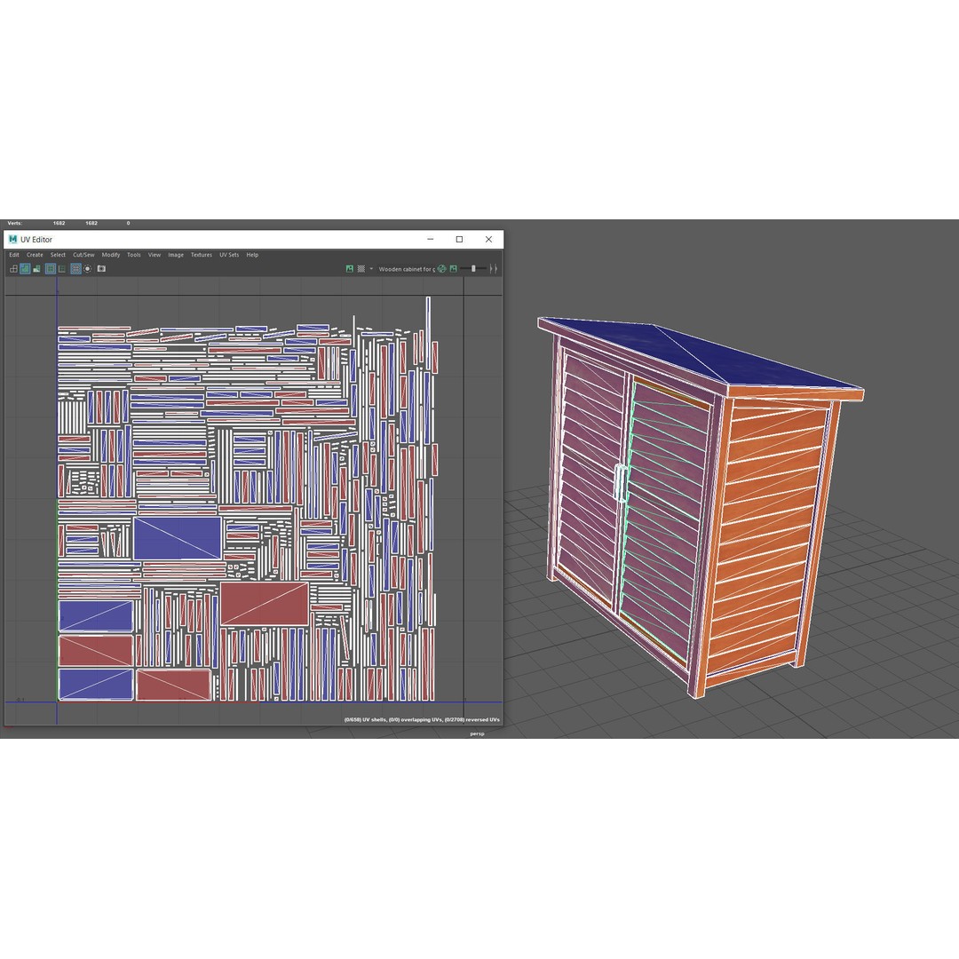 Wooden Cabinet 3D Model – Low Poly Garden Furniture, PBR Textures - View 13