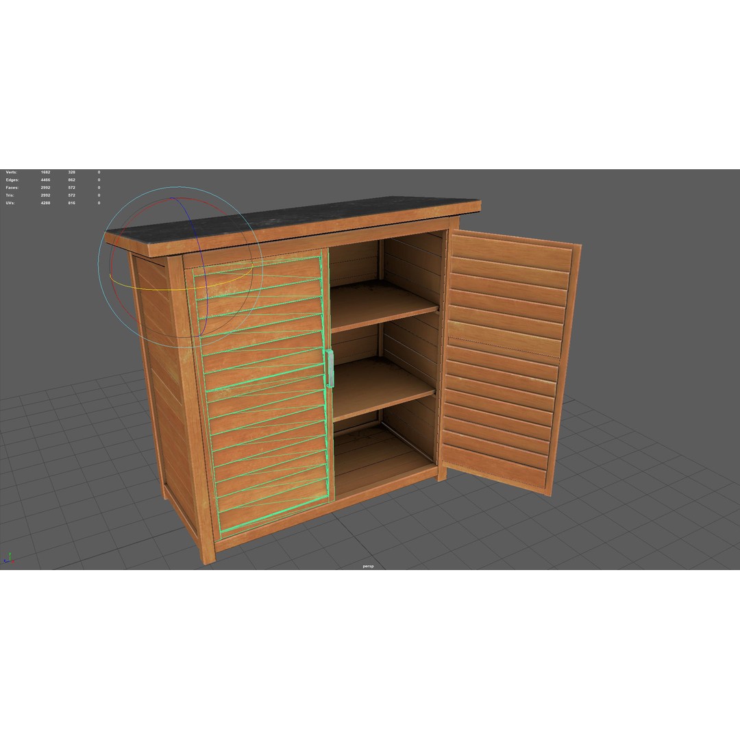 Wooden Cabinet 3D Model – Low Poly Garden Furniture, PBR Textures - View 14