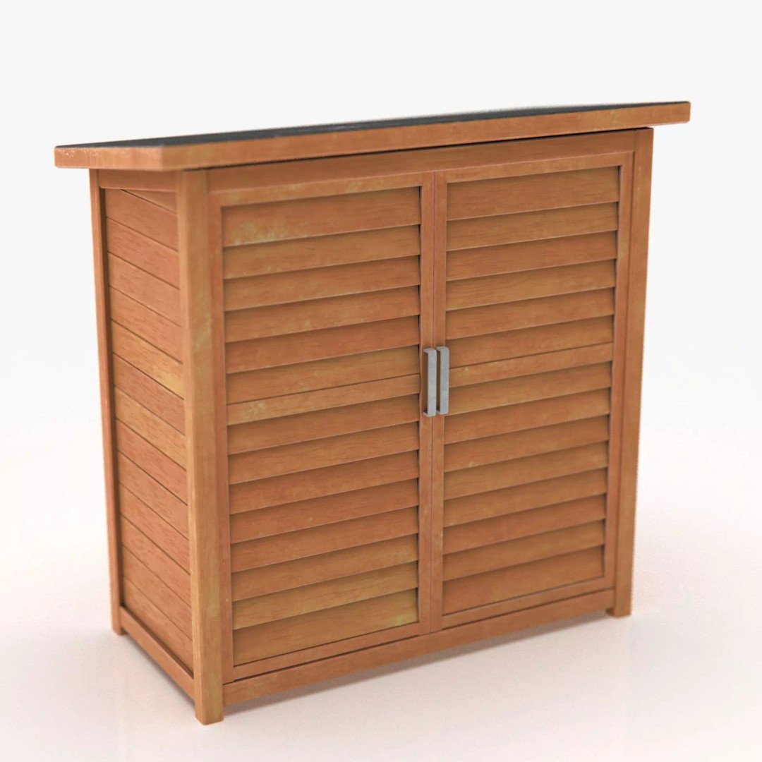 Wooden Cabinet 3D Model – Low Poly Garden Furniture, PBR Textures - View 2