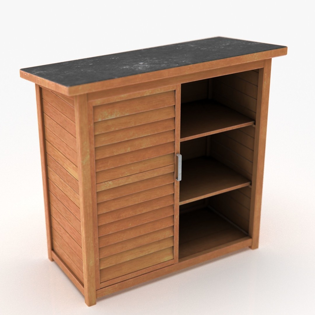 Wooden Cabinet 3D Model – Low Poly Garden Furniture, PBR Textures - View 3