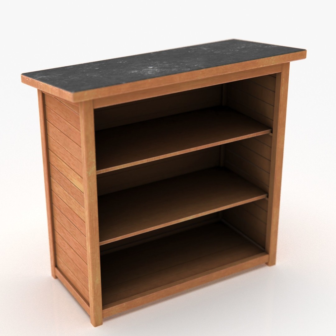 Wooden Cabinet 3D Model – Low Poly Garden Furniture, PBR Textures - View 4