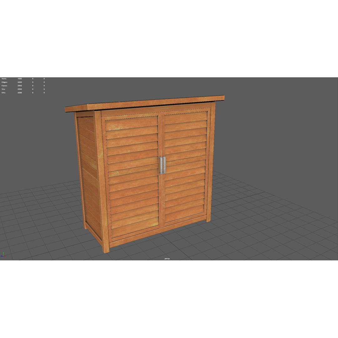 Wooden Cabinet 3D Model – Low Poly Garden Furniture, PBR Textures - View 6