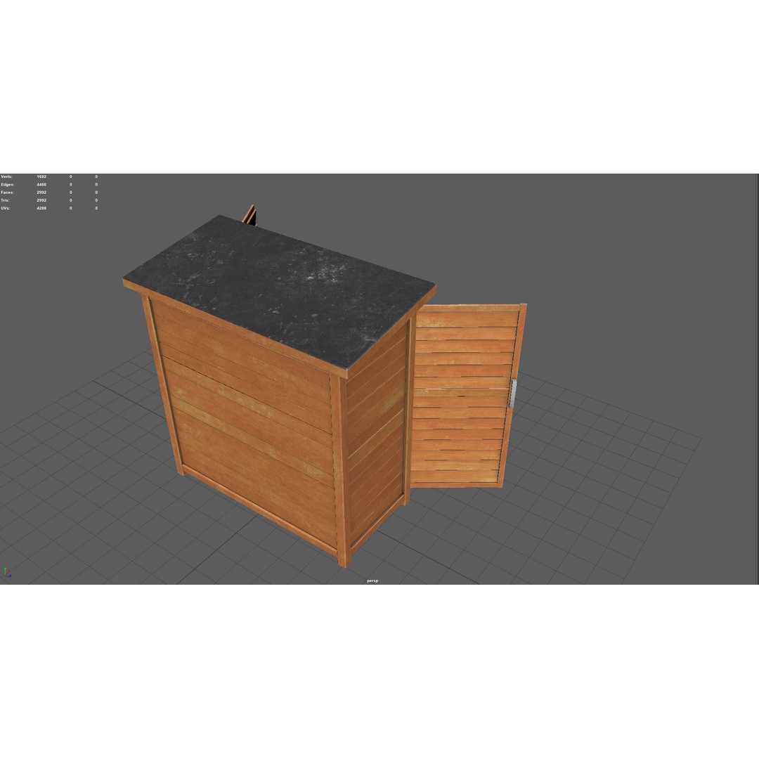 Wooden Cabinet 3D Model – Low Poly Garden Furniture, PBR Textures - View 7