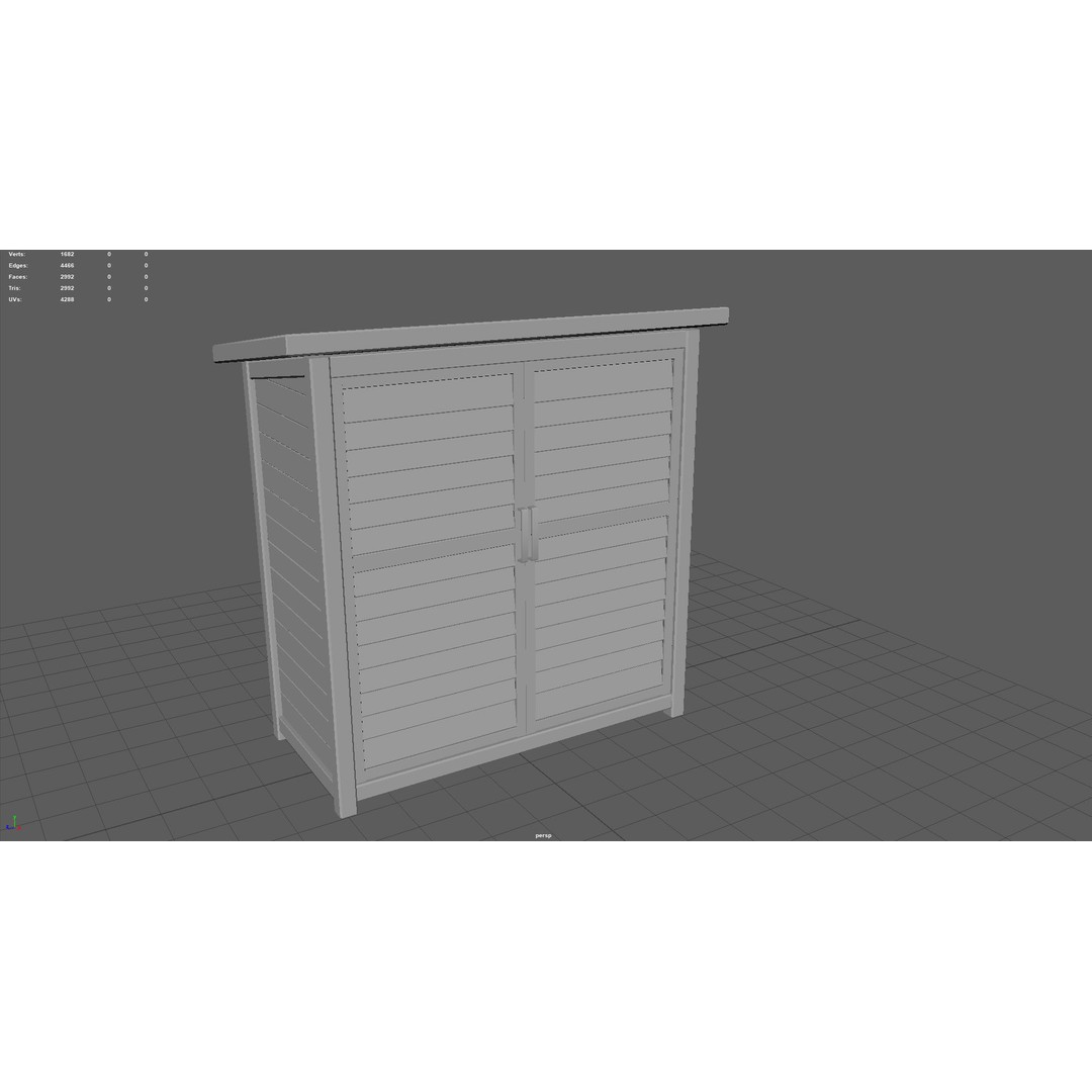 Wooden Cabinet 3D Model – Low Poly Garden Furniture, PBR Textures - View 8
