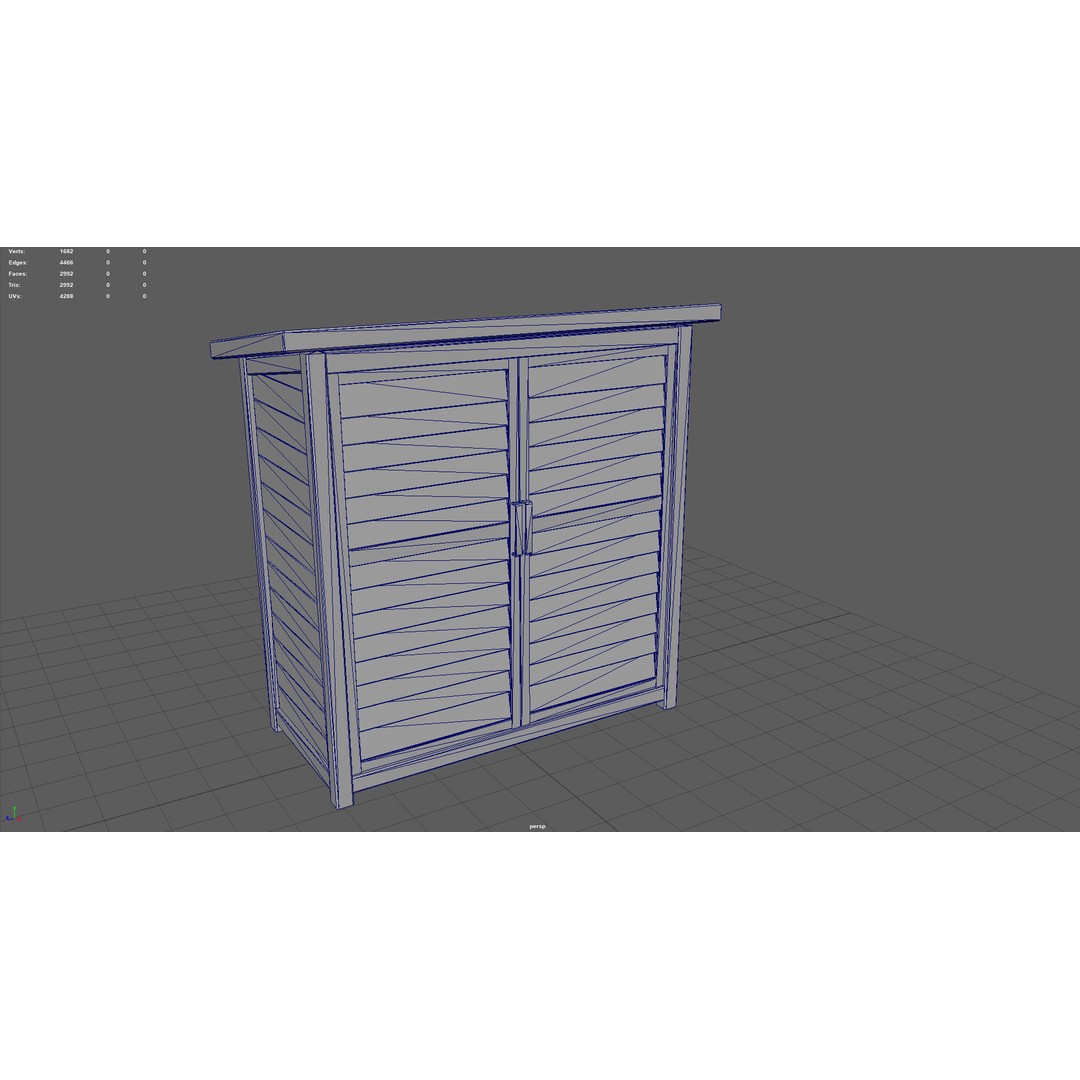 Wooden Cabinet 3D Model – Low Poly Garden Furniture, PBR Textures - View 9