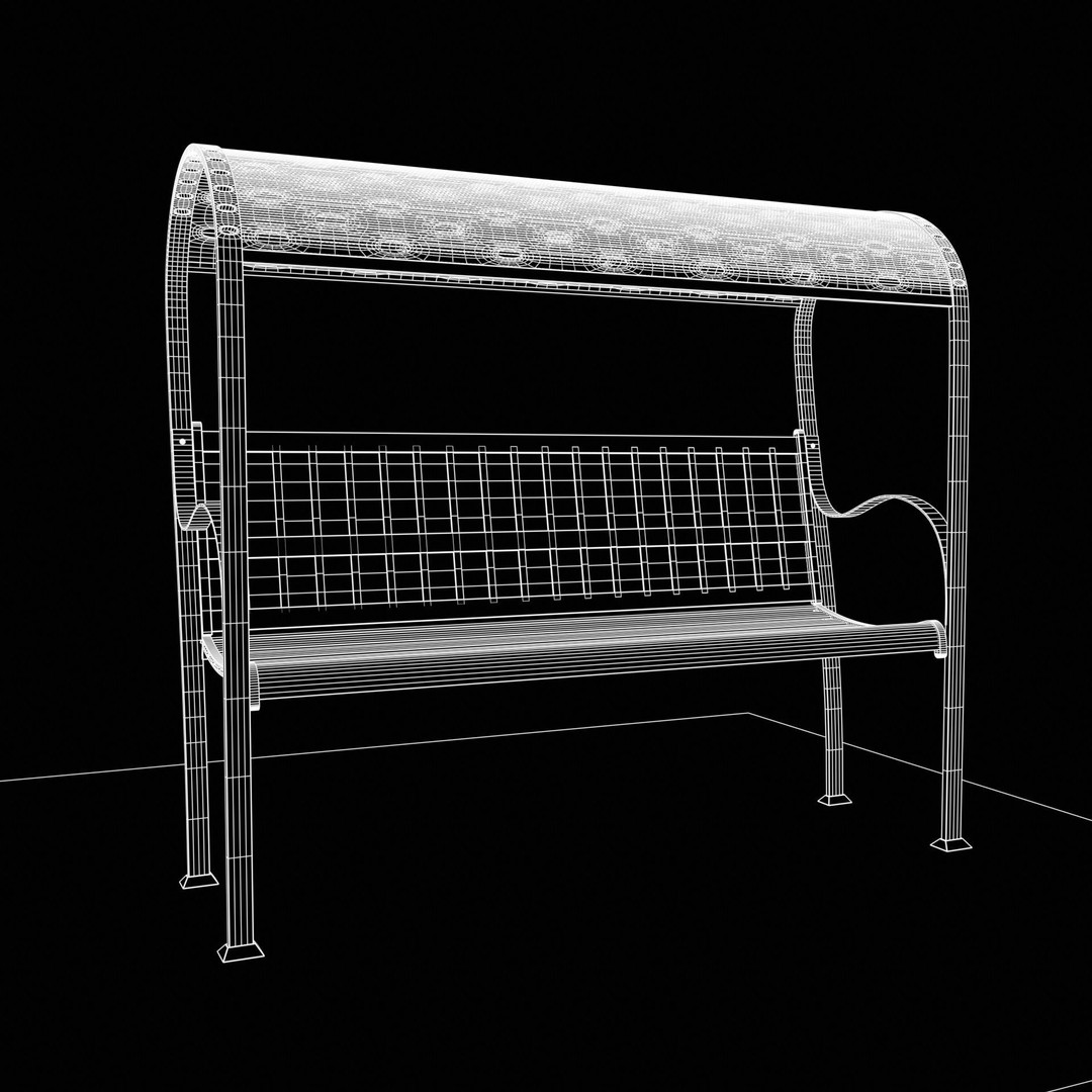 Steel Mesh Outdoor Bench 3D Model – Low Poly Game Asset, PBR, Blender, FBX - View 11