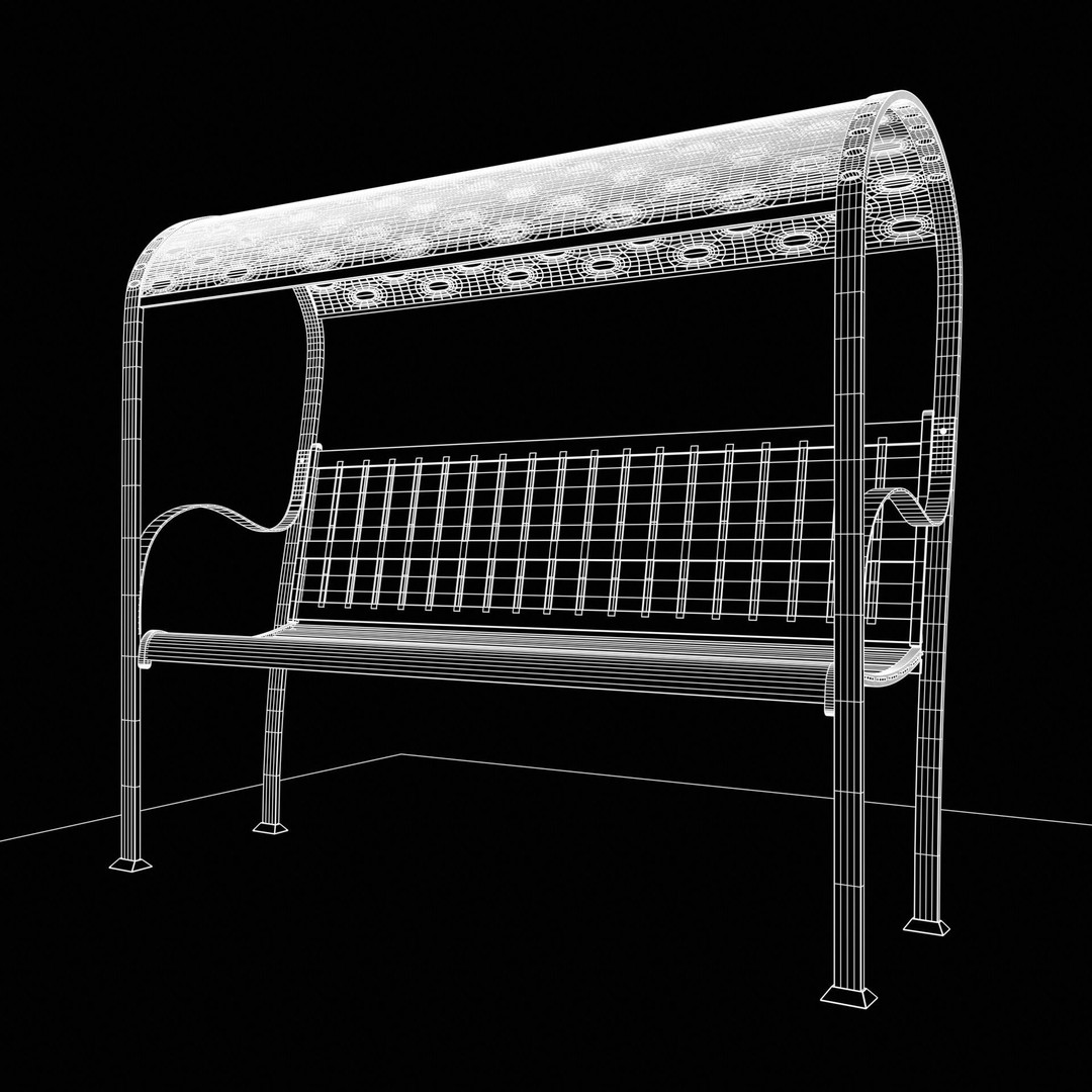 Steel Mesh Outdoor Bench 3D Model – Low Poly Game Asset, PBR, Blender, FBX - View 12