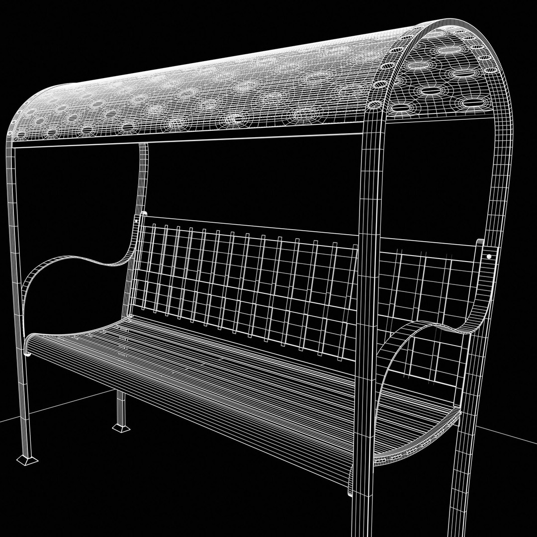 Steel Mesh Outdoor Bench 3D Model – Low Poly Game Asset, PBR, Blender, FBX - View 15