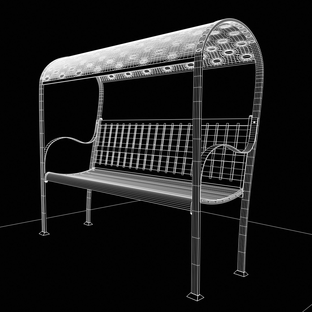 Steel Mesh Outdoor Bench 3D Model – Low Poly Game Asset, PBR, Blender, FBX - View 16