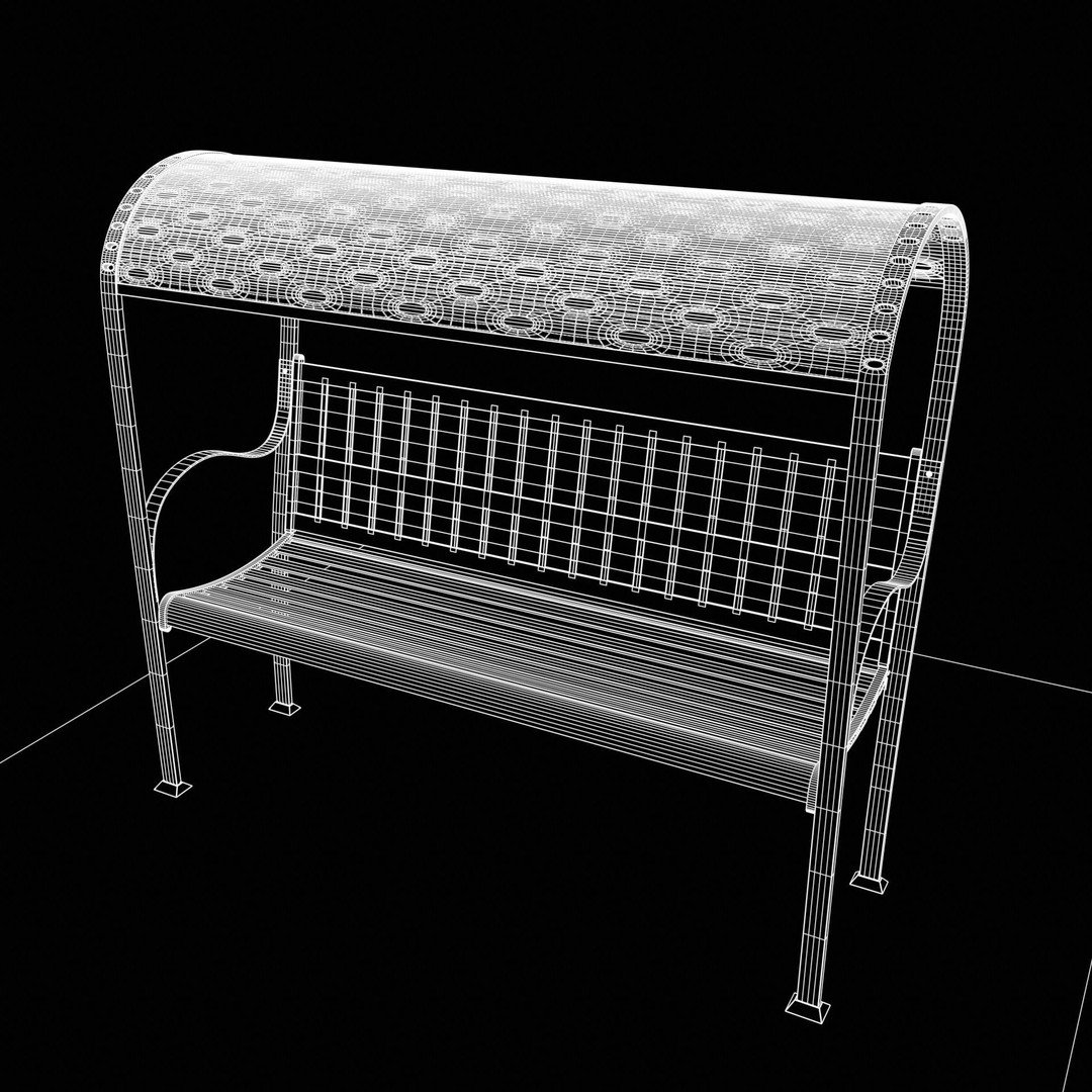 Steel Mesh Outdoor Bench 3D Model – Low Poly Game Asset, PBR, Blender, FBX - View 17