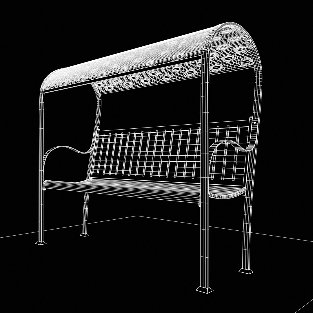 Steel Mesh Outdoor Bench 3D Model – Low Poly Game Asset, PBR, Blender, FBX - View 18