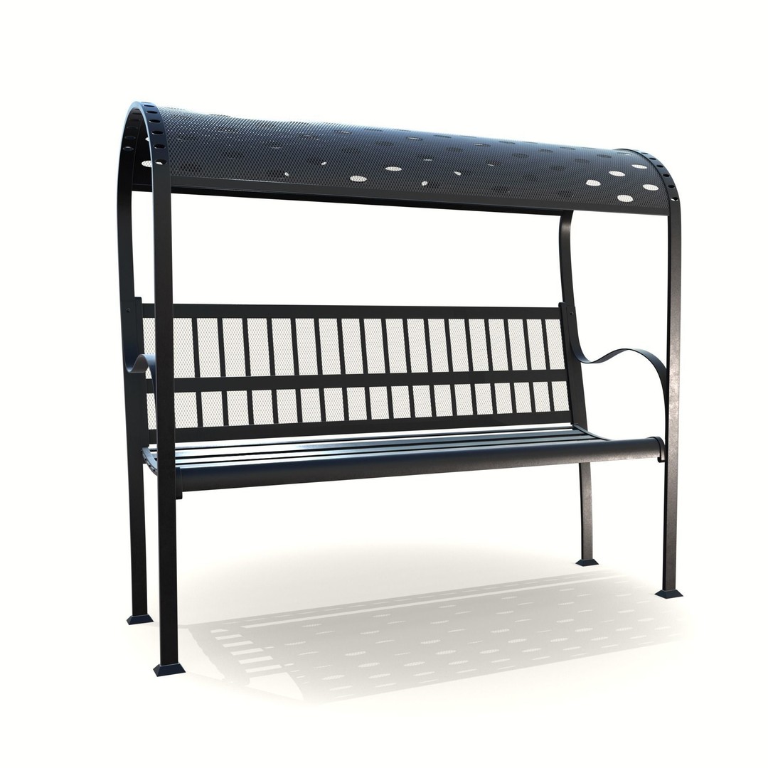 Steel Mesh Outdoor Bench 3D Model – Low Poly Game Asset, PBR, Blender, FBX - View 3