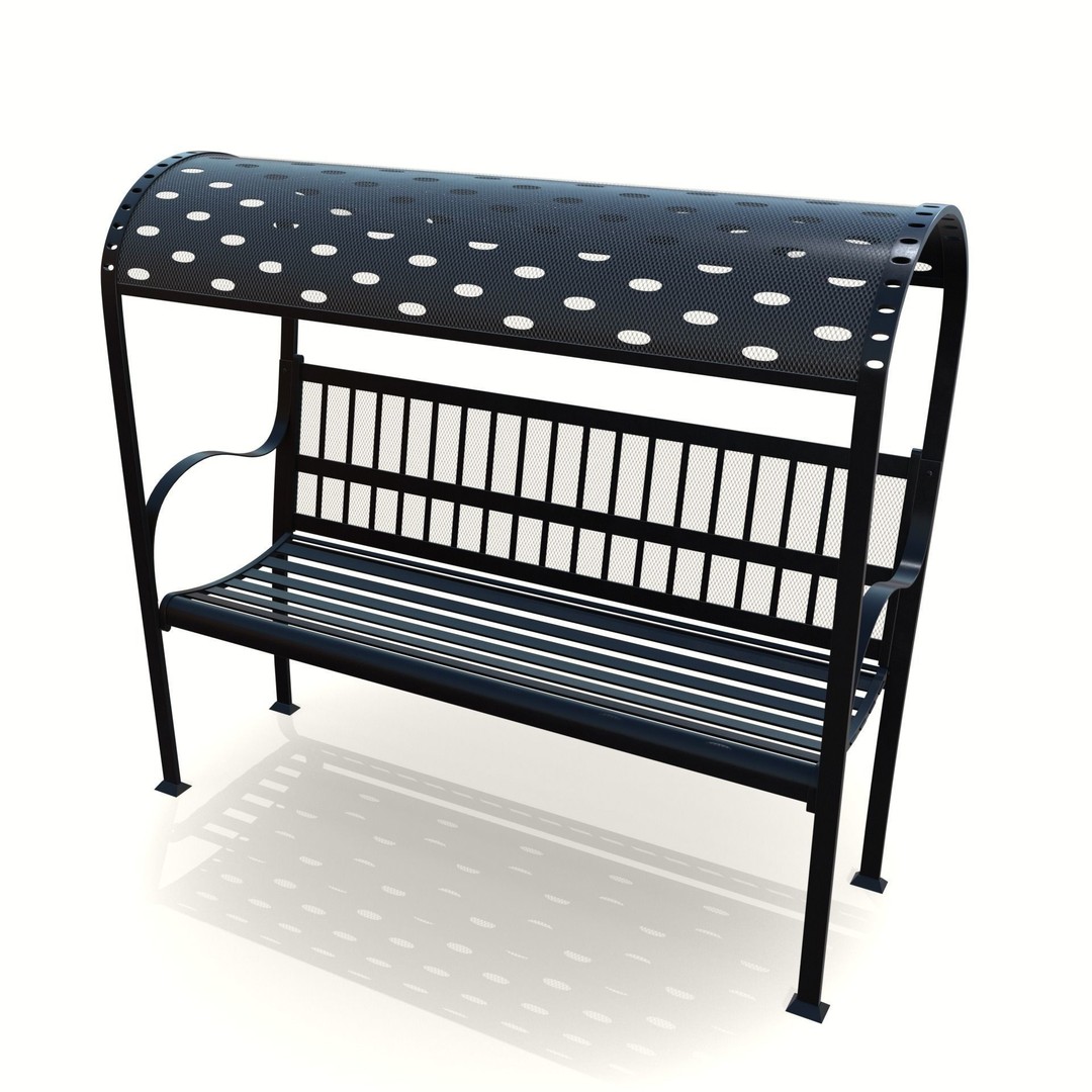 Steel Mesh Outdoor Bench 3D Model – Low Poly Game Asset, PBR, Blender, FBX - View 9