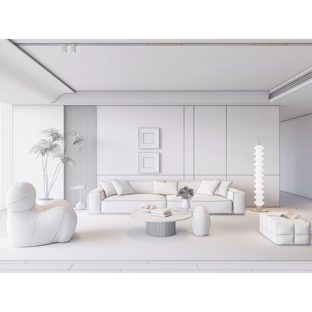 Elegant Living Room 3D Model – High Detail, Customizable Design, FBX