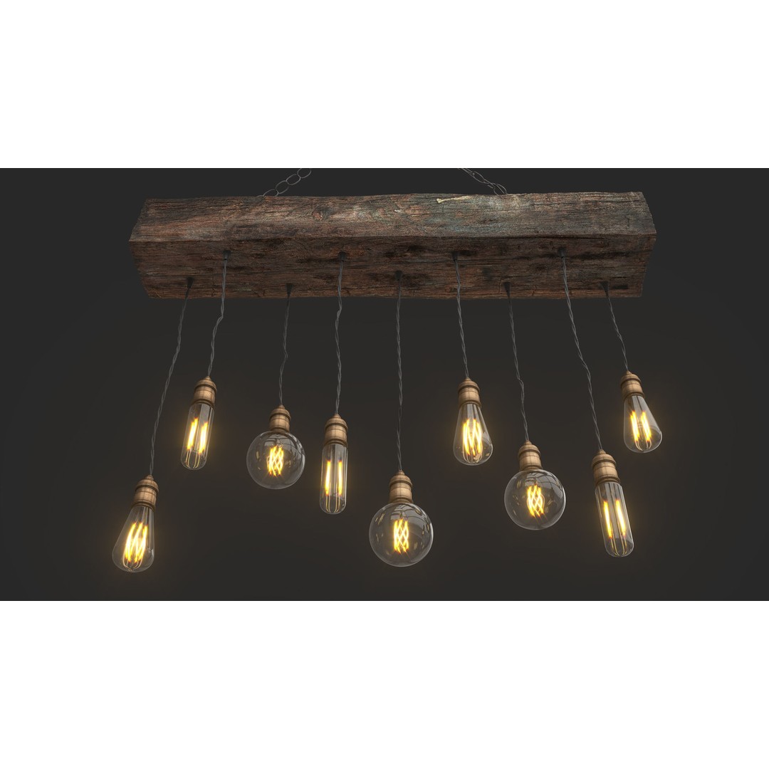 Edison Bulb Lamp Chandeliers 3D Model – Loft Style, Textured, FBX - View 13