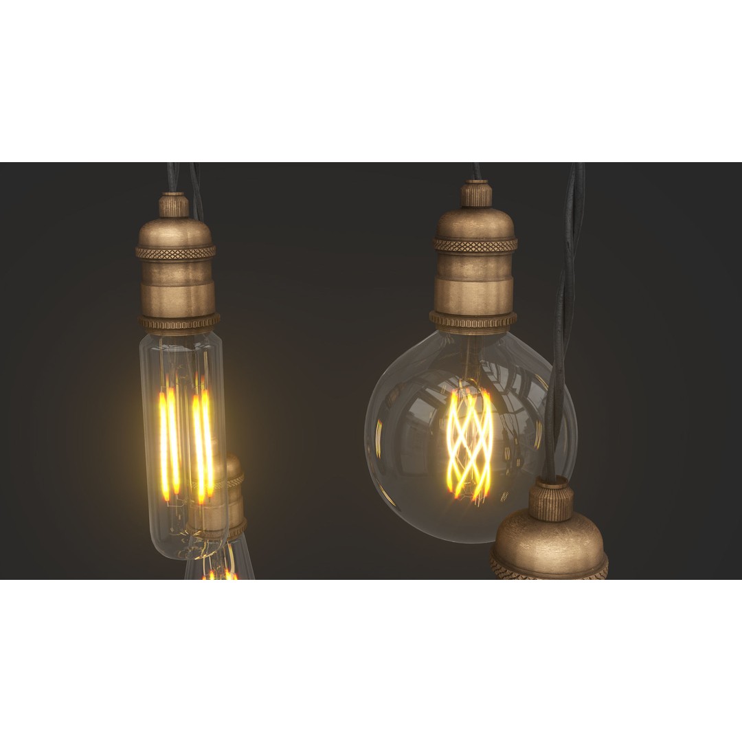 Edison Bulb Lamp Chandeliers 3D Model – Loft Style, Textured, FBX - View 14