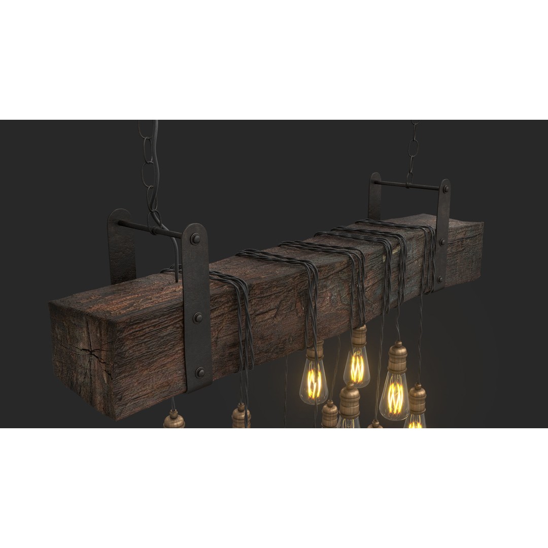 Edison Bulb Lamp Chandeliers 3D Model – Loft Style, Textured, FBX - View 15