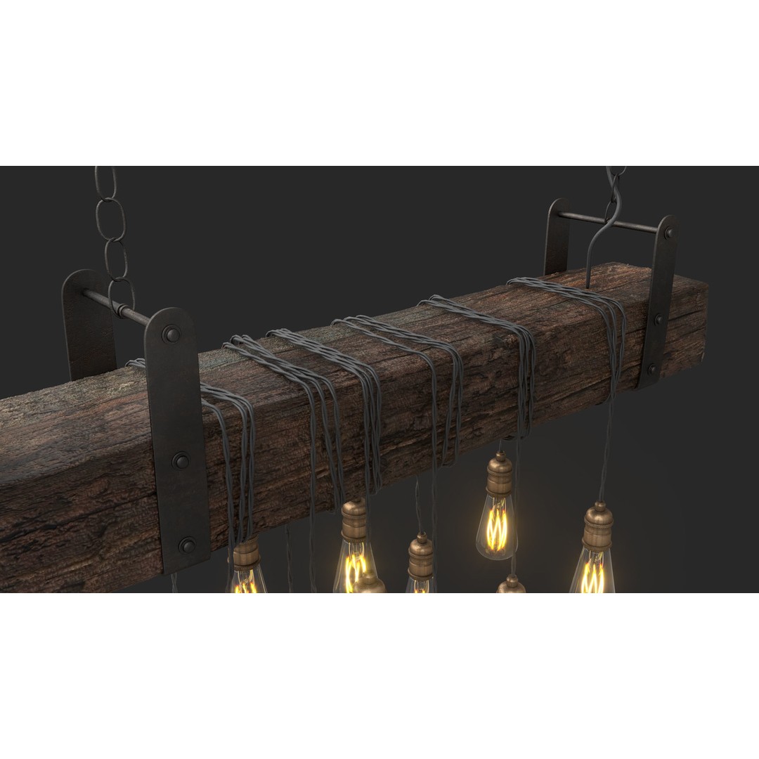 Edison Bulb Lamp Chandeliers 3D Model – Loft Style, Textured, FBX - View 16