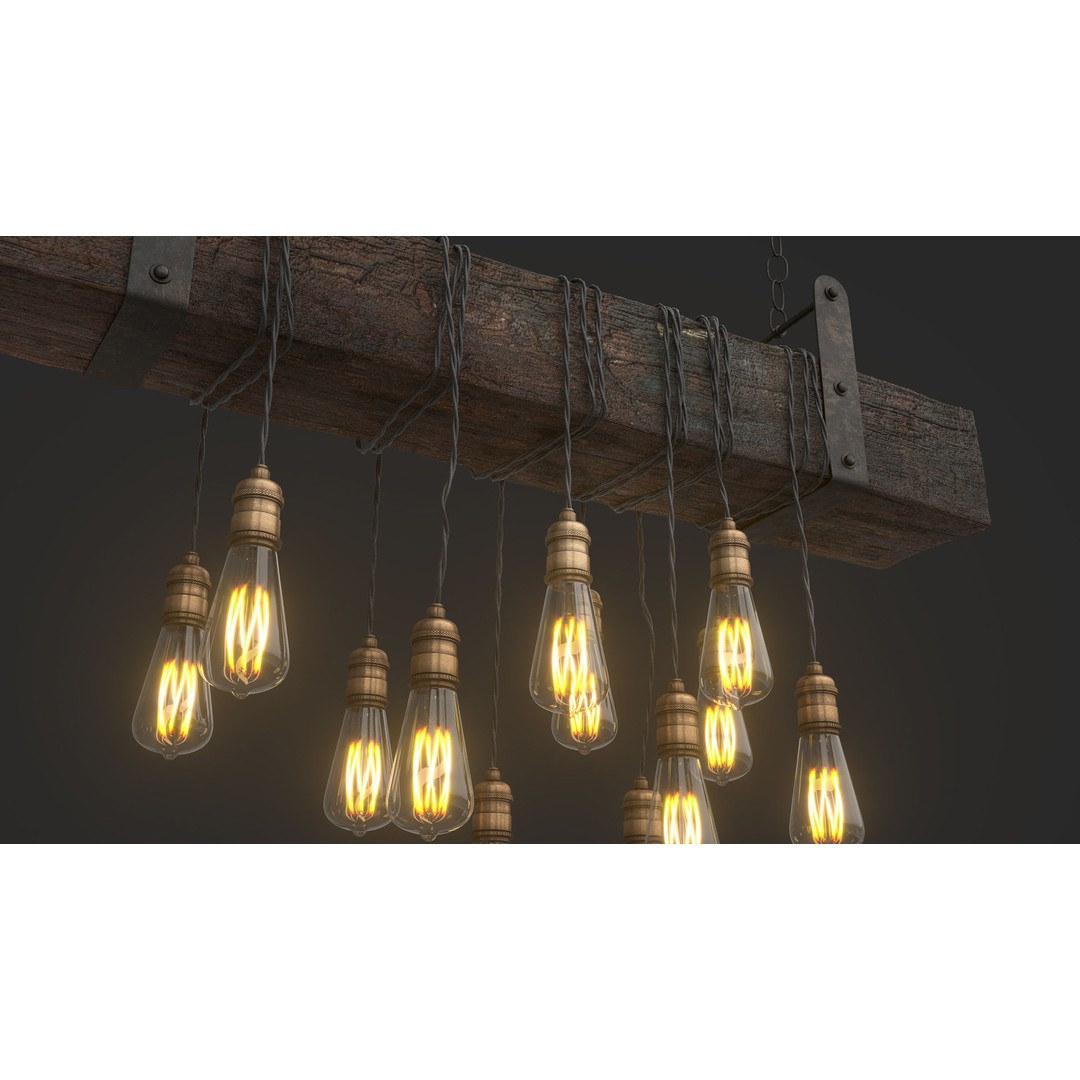 Edison Bulb Lamp Chandeliers 3D Model – Loft Style, Textured, FBX - View 17