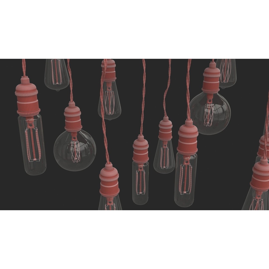Edison Bulb Lamp Chandeliers 3D Model – Loft Style, Textured, FBX - View 21